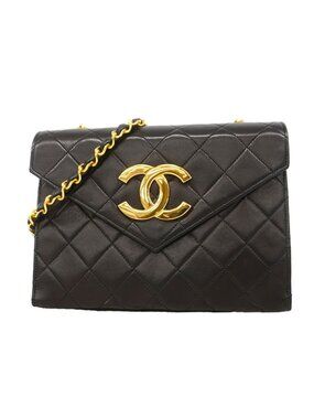 Chanel Shoulder Bag Quilted Jumbo CC Logo Lambskin Black Gold